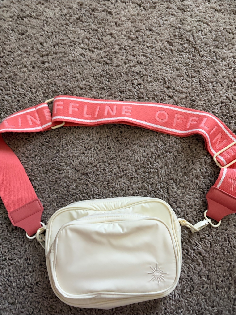 Cream Crossbody Camera Bag with Coral Strap by